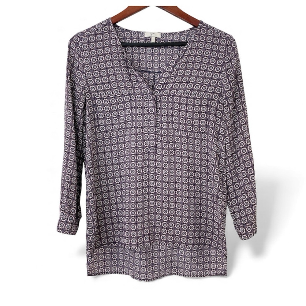 Joie 100% Silk Blouse Women’s Size Small Purple Geometric Top